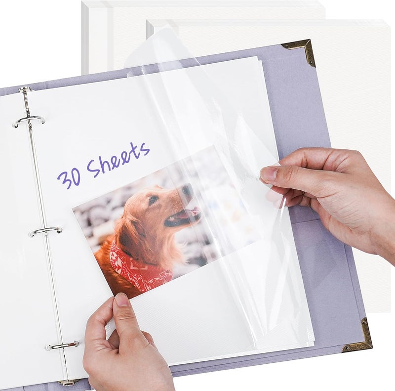 Remowith Photo Album Refill Pages for 3 Ring Binder, 60 Pages 9 x 11 Inch Self Adhesive Photo Album Scrapbook Refill Pages Fit 2x3 4x6 5x7 8x10 Photos Stamps Recipe Cards - Image 1